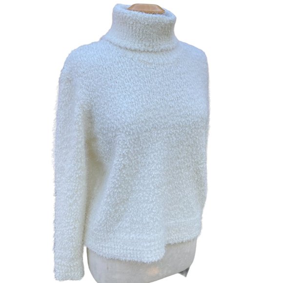Falls Creek Sweaters - Falls Creek Cream Boucle Chunky Textured Eyelash Turtleneck Knit Sweater-L.